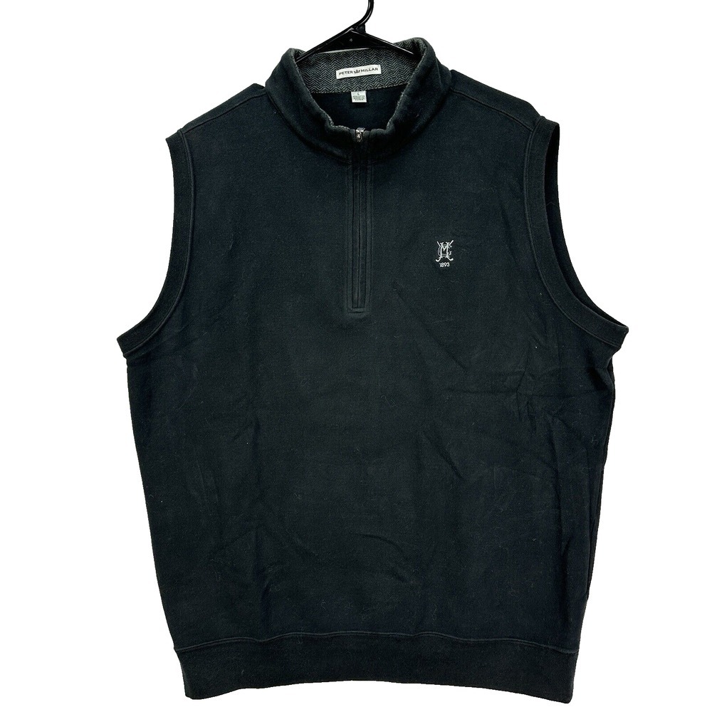 Peter Millar Sweater Vest Mens Large Black 1/4 Zip Pullover Cotton Adult MF16K35